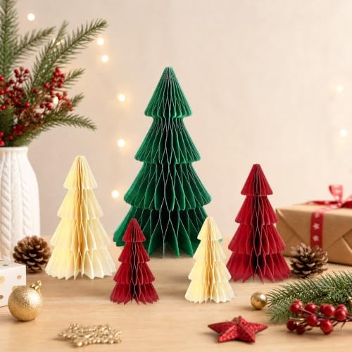 Paper Christmas Tree Honeycomb Centerpieces 8Pcs