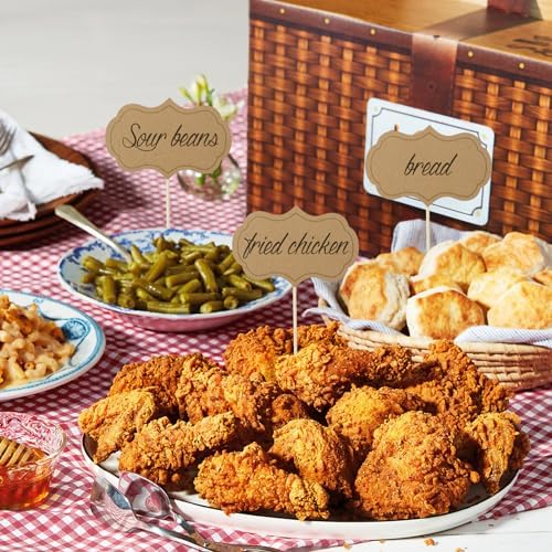 Cupcake Toppers Picks, Buffet Labels for Charcuterie Board, 24 Pieces Buffet Cheese Labels, Cake Toppers, Food Picks for Kids, Chalkboard Cupcake Toppers Picks for Wedding Birthday Party Decor, Brown