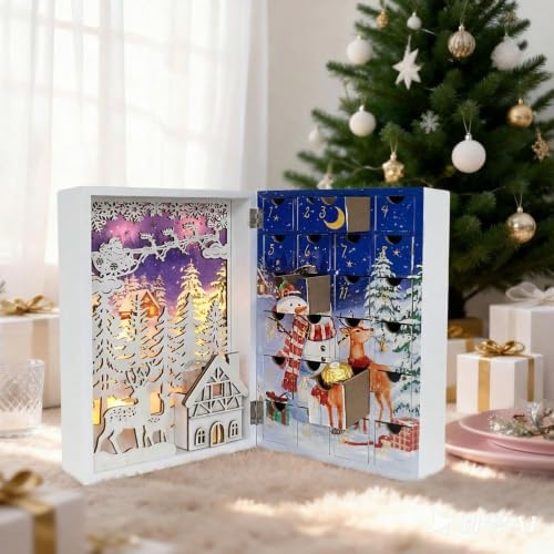 Lighted Wooden Christmas Advent Calendar Book, White