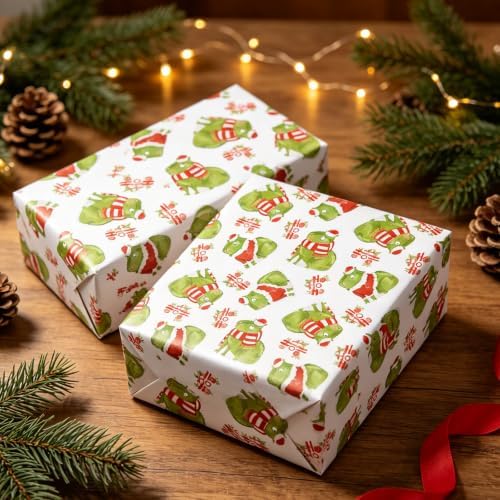 Cuitpan Capybara Christmas Wrapping Paper - Holiday Gift Wrap with Capybara Wearing Santa Hat & Striped Scarf - Cute Xmas Decorative Paper for Kids & Adults Gifts - 40×28 Inches, 4 Folded Sheets