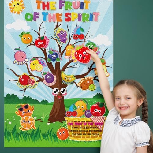 Cinrobiye Fruit of The Spirit Felt Bulletin Board Make Your Own Fruit of the Spirit Tree Crafts DIY Christian Bible Scene Set for Church VBS Sunday School Classroom Activities