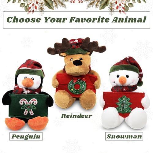 Glittering Xmas Gift Card Holder Stuffed Animal – Festive Holiday Plush Toy Card Holder Design for Holidays & Christmas Celebration 9 inch (Penguin)