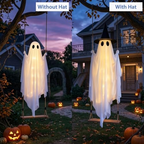 5FT Halloween Swinging Ghost Outdoor Decor,Spooky Hanging Ghost Decorations