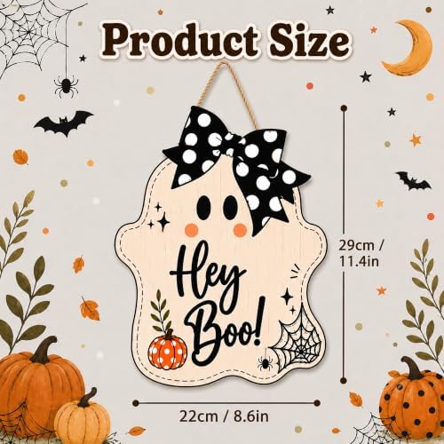 Halloween Party Decorations - Hey Boo Wooden Ghost Sign for Front Door