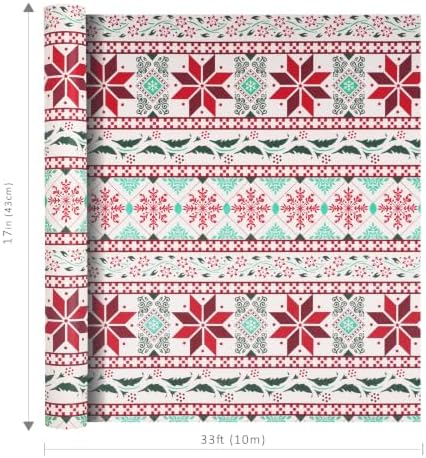 LaRibbons Vintage Kraft Christmas Wrapping Paper Fair Isle 17 In x 33 Ft