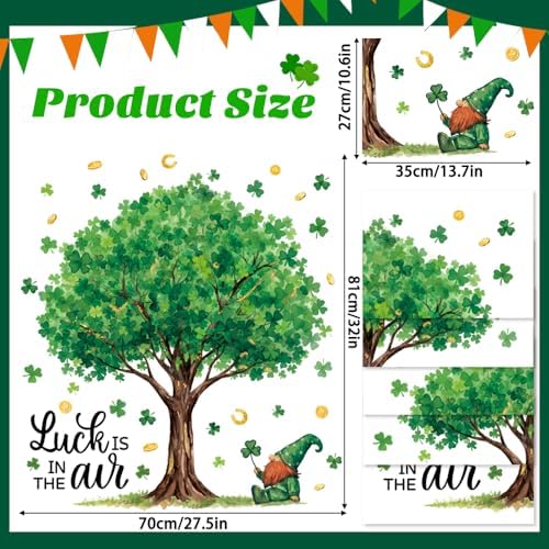 6 Sheets Extra Large St. Patrick's Day Window Clings 32 inch, Lucky Green Shamrock Tree Window Stickers Decal Double Sided for Home School Office Classroom Spring Party Supplies Gifts