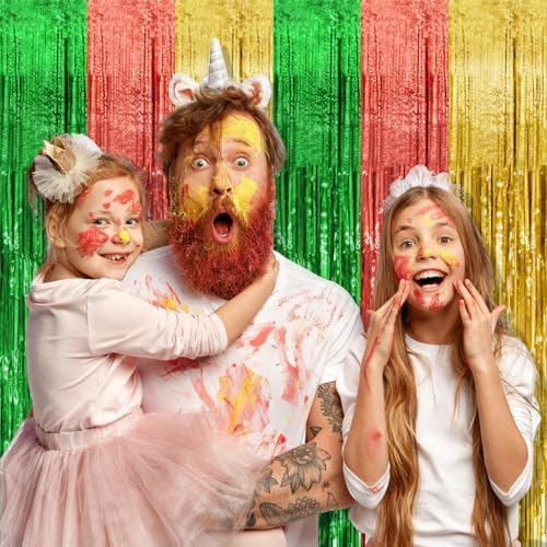5 Pack Hawaii Party Backdrop Decorations Vibrant Summer Streamers Foil Fringe Curtains Metallic Tinsel Backdrop for Birthday Graduation Baby Shower Christmas Beach Holiday Party Decors