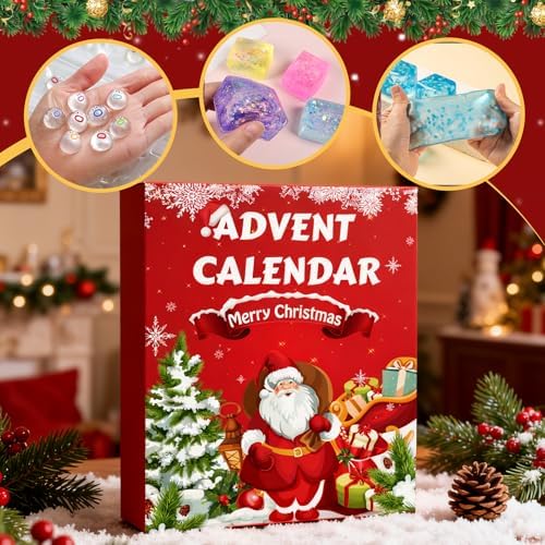 2026 Squishy Advent Calendar, Fidget Christmas Countdown Calendar, 24 Days of Surprises Squishy Toys Box, Xmas Toys for Sock Stuffing & Christmas Gift