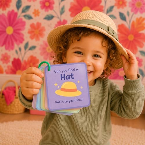 Indoor Scavenger Hunt Cards for Toddlers Ages 3-5, Screen-Free Montessori Learning Game & Educational Flash Cards, At-Home Activity, 20 Double-Sided Cards on a Safe Ring