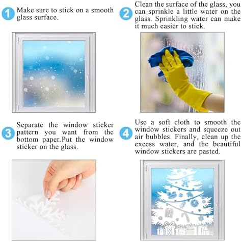 Whaline 6 Sheets Large Christmas Window Clings White Xmas Tree Ornament Reusable Anti-Collision Windows Decals for Winter Home School Office Party Decor Supplies