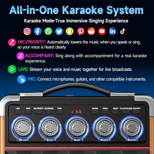 200W Karaoke Machine with Premium Wood Cabinet for Powerful Sound