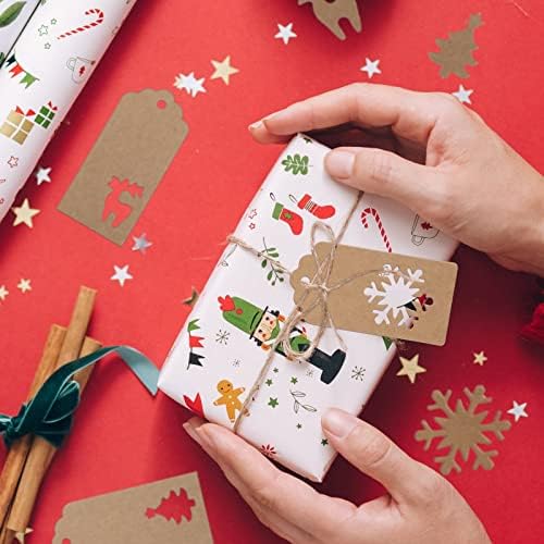 150 Pcs Christmas Tags,Xmas Tree Snowflake Reindeer Brown Kraft Paper Gift Wrap Tags with Jute String