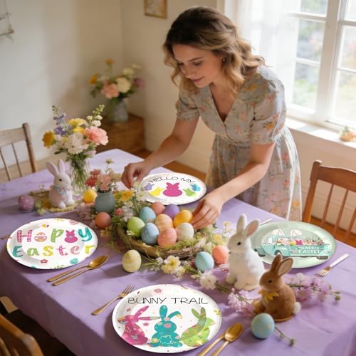 48 PCS Easter Paper Plates, Bunny Party Plates 7 inch Disposable Green Cake Dessert Plate for Holiday St Patricks Day Party Supplies (Easter)