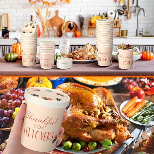 Willinglong 24 Pcs Thanksgiving Paper Containers with Lids Disposable Fall