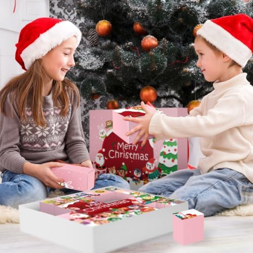JWSCYSY 2026 Christmas Advent Calendar Box Set DIY - 24 Empty Surprise Gift Boxes with Number Stickers to Fill, Countdown Calendar for Kids Family Holiday Christmas Decorations (Pink)