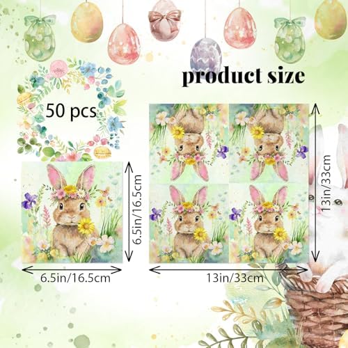 50Pcs Easter Paper Napkins - 2Ply, 6.5 x 6.5 In