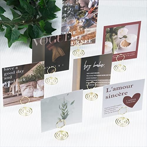 Jofefe 20pcs Mini Place Card Holders, Cute Table Number Holders, Small Size Table Card Holder Tables Number Stands, Wire Photo Picture Menu Clips for Wedding centerpieces, Anniversary Party (Gold)