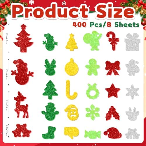 400 PCS Christmas Foam Stickers, Glitter Foam Stickers for Kids Crafts