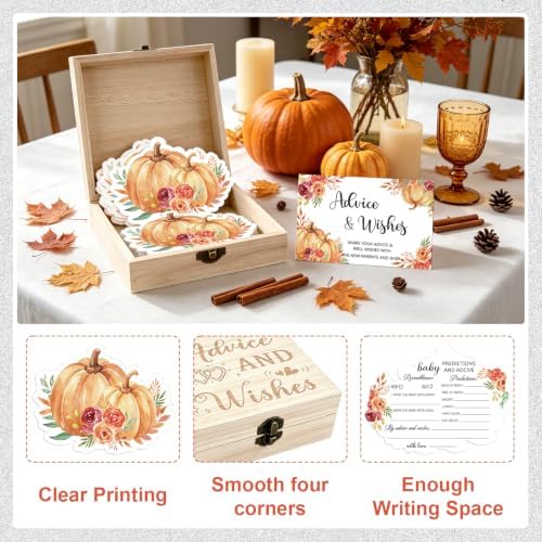 50 Pcs Fall Baby Prediction Advice Cards with Wooden Keepsake Box