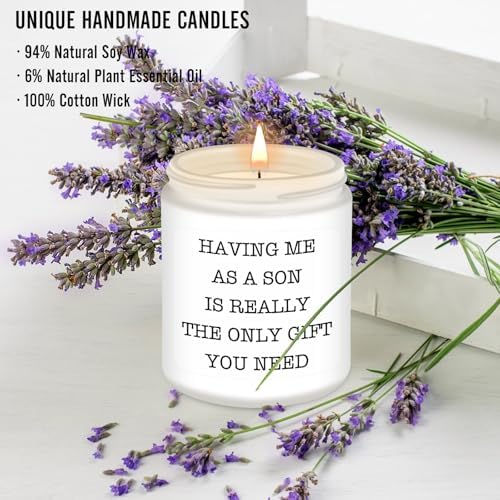 Homsolver Gifts for Mom from Son, Mothers Day Birthday Gifts for Mom, Best Mom's Present, Funny Lavender Mother Stepmother Bonus Moms Candle Gift Idea from Son