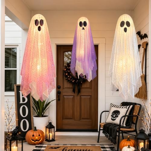 Halloween Decorations 3-Pack Hanging Ghost Lights Outdoor/Indoor