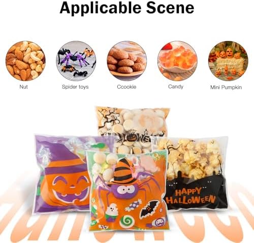 100 PCS Halloween Treat Ziplock bags(4x4 Inch) Self-sealing Candy Cookie Goodie Goody Small Gift Wrap Bags for Halloween Party Favors Supplies Decorations Spider Web Bat Pumpkin Pouches Table Decor