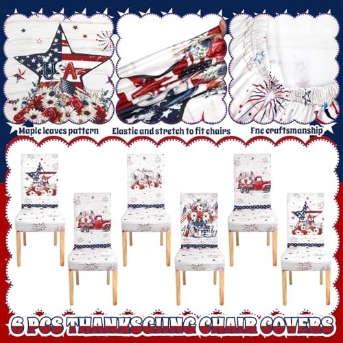 Mindsoft 6 Pcs Veterans Day Chair Cover Red White Blue Patriotic Decor