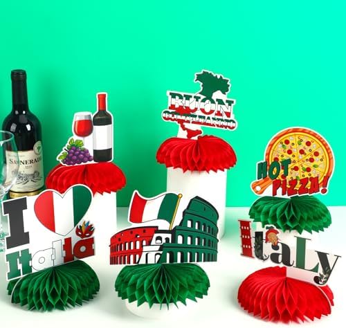 JULMELON 8 Pack Italian Themed Honeycomb Centerpieces Italian Party Favors