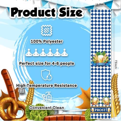 Oktoberfest Decorations - Oktoberfest Table Runner | Blue and White Tablecloth for October Festival Party Decorations - Bavarian German Beer Party Accessories Decor Favors Supplies