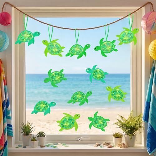 Renbuzhu 48PCS Summer Crafts: Paper Sea Turtle Suncatchers DIY Kits, Ocean Beach Party Favors Window Stained Glass Effect Art Supplies Decorations