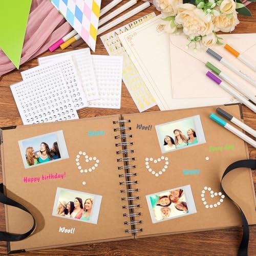 DIY Scrapbook Photo Album Kit 8 x 8 Inch Guest Book Memory Journal with Pens, Envelope, Letter Paper, Pearl Stickers, Metallic Letters for Birthday Wedding Graduation Anniversary