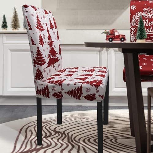 Christmas Chair Covers Set of 4 Christmastree Chair Back Cover Christmas Dining Chair Covers for Party Kitchen Removable Office Chair Cover
