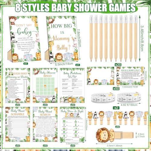 Funnymoom 426 Pcs Jungle Baby Shower Games Set, 8 Safari Animal Party
