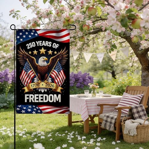 250th Anniversary USA Flag - 250 Years of Freedom 1776-2026 Merchandise Double Sided Garden Flag | Patriotic Banner 4th of July Decorations Accessories for Garden Yard Porch Patio Lawn Outdoor Outside Decor