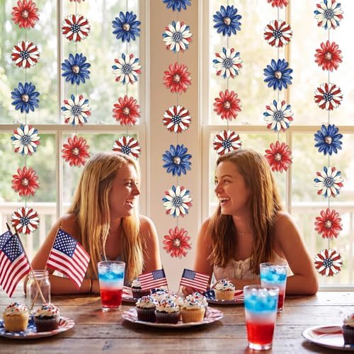 Xinnun 8 Pack Patriotic Flower Garland Decorations Memorial Day Banners