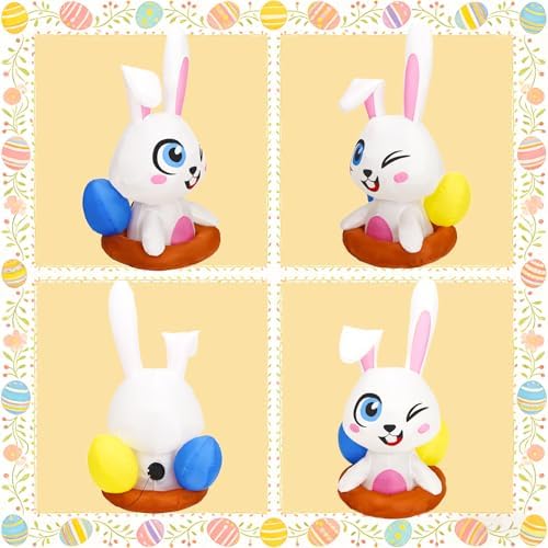 Set of 2PCS, 4FT H Spring Inflatable Bunny and Egg, Outdoor Easter Egg Hunting Sign Decorations, Cute Easter Blow up Winking Bunny & Giant Egg, Yard Decoration with LED Lights for Party Decor