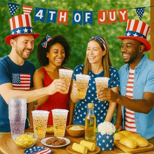 60Pcs 4th of July Cups,16OZ Patriotic Plastic Cups
