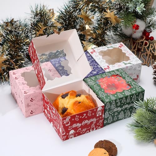 COTOPHER 30Pcs Christmas Cookie Boxes for Gift Giving,4x4x2.5 in Bakery Box
