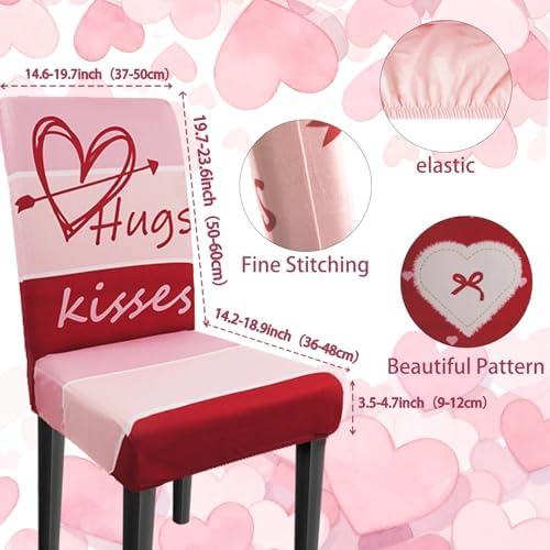 Valentine Chair Covers Set of 6 Valentines Heart Chair Back Covers Valentines Dining Chair Covers for Party Kitchen Valentines Day Decorations