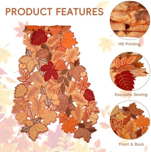 Fall Table Runner 36 Inches Long Autumn Maple Leaf Embroidered Runner