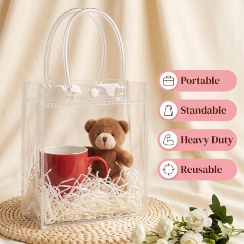 MAQIHAN Clear Gift Bags with Handles - Small Clear Party Favor Bags