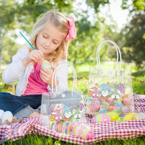 Aliceset 24 Pcs Clear Plastic Gift Bags with Handle, Reusable Easter Gnome
