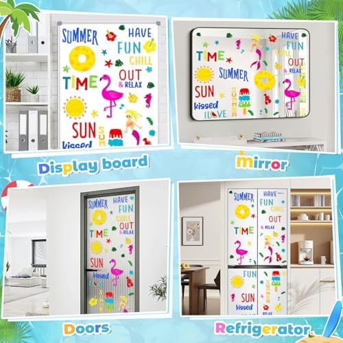 6 Pack Summer Window clings – Reusable Window Cling for Glass Windows