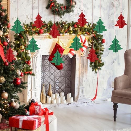 BEISHIDA Red Green Christmas Decorations, 14 Pcs 3D Christmas Tree Paper Garland Xmas Hanging Streamer Party Decorations for Baby Shower New Year Party Supplies