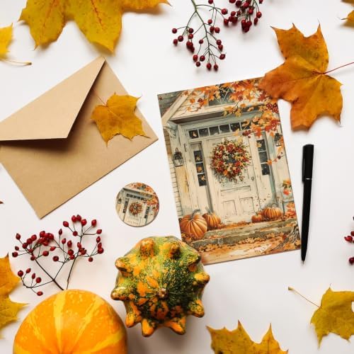 FYSUIMU 24 Pack Fall Cards Greeting Cards with Envelopes Stickers Autumn Leaves Pumpkin Truck Blank Note Card for Thanksgiving Harvest Party Supplies, 4 x 6 Inch