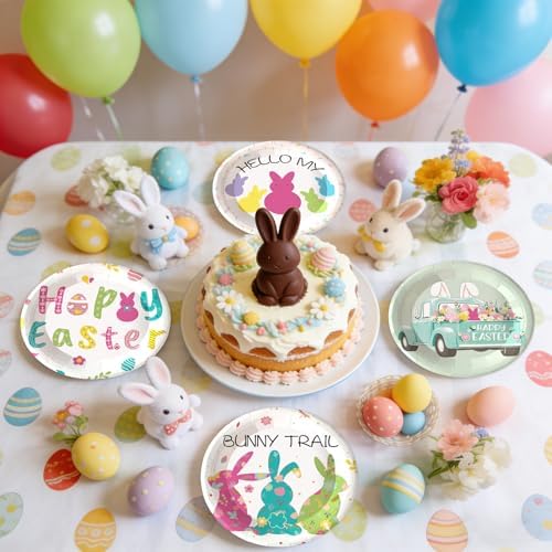 48 PCS Easter Paper Plates, Bunny Party Plates 7 inch Disposable Green Cake Dessert Plate for Holiday St Patricks Day Party Supplies (Easter)