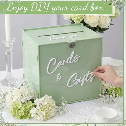 BreezeHug 10" Sage Green Acrylic Wedding Card Box with Lock & 3D Letters