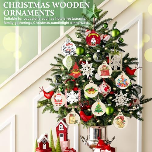 Wooden Christmas Ornaments to Paint Christmas Bell Decoration Cutouts Unfinished 24PCS 3.5 x 3 inches, DIY Blank Unfinished Christmas Tree Wood Discs Ornament for Home Crafts Hanging