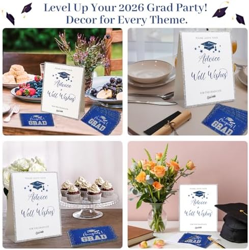 Hunanyume 50 Pack Graduation Advice Cards 2026, Blue Silver Well Wishes And Advice For The Graduate, Graduation Wishes Cards for Middle High School College Graduation Decorations 2026