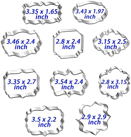 Frame Cookie Cutters 10pcs Stainless Steel Plaque Cookie Cutter Difference Shapes, DIY Fondant Cutters Tiles Metal Pancake Molds for Biscuit Wedding Baking Decorations Holiday Birthday Party